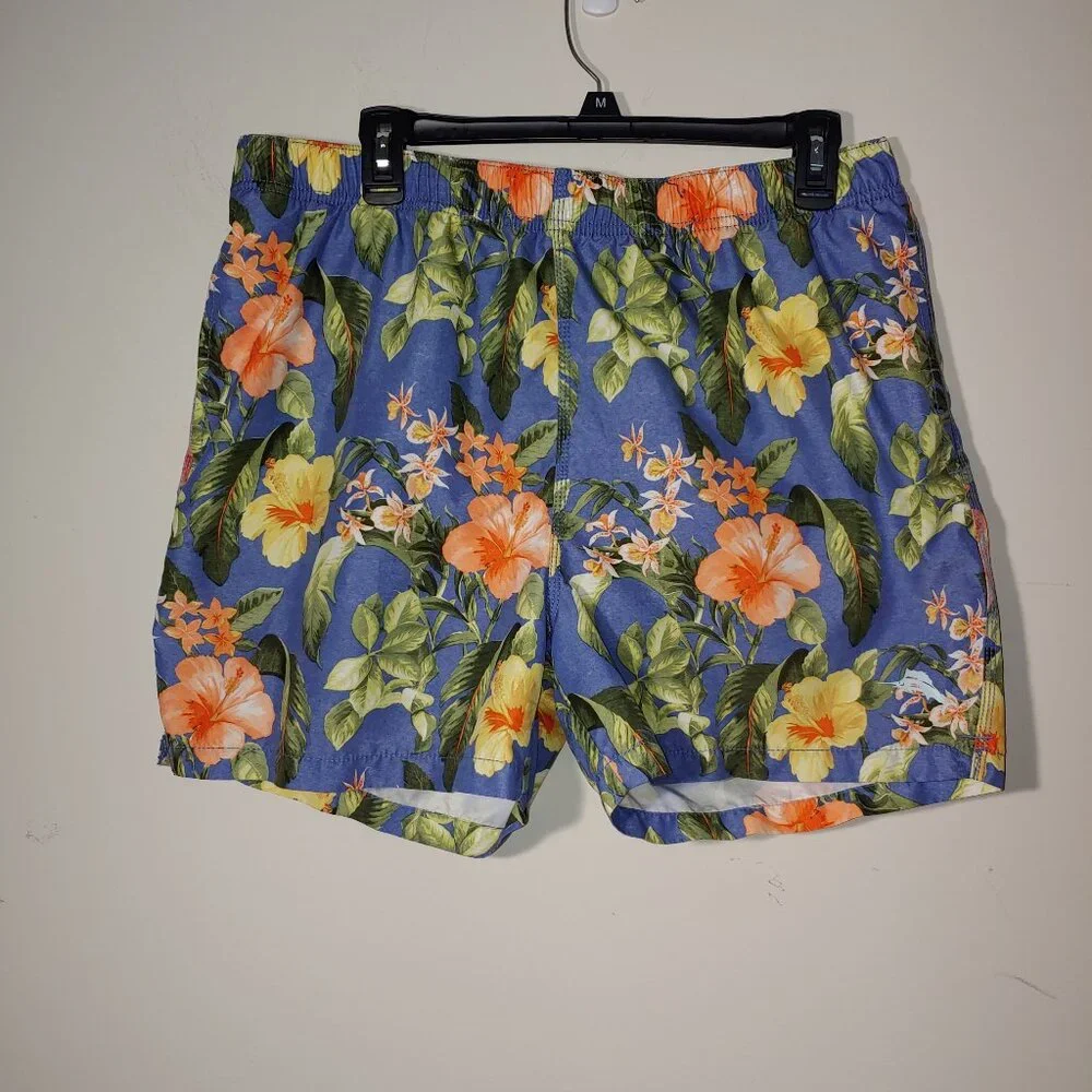 Tommy Bahama Swim Trunk Size L Tropical FLoral Blue